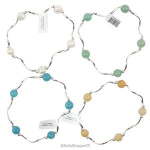 My Fun Colors Women's Genuine Gemstone & Pearl Dainty Bracelets - Set of 4